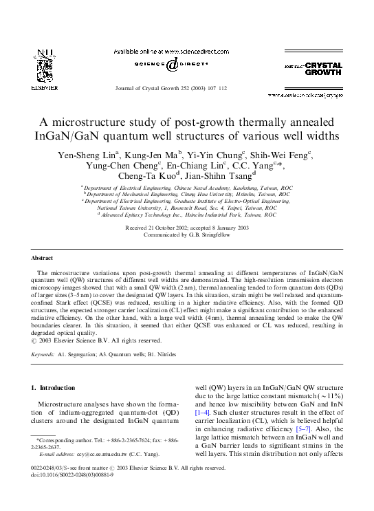 (PDF) A microstructure study of post-growth thermally annealed InGaN ...