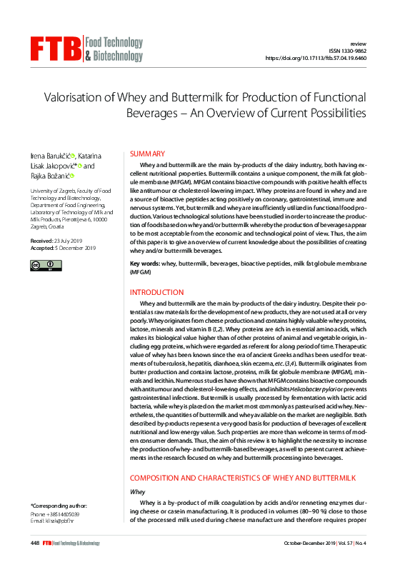 (PDF) Valorisation of Whey and Buttermilk for Production of Functional ...
