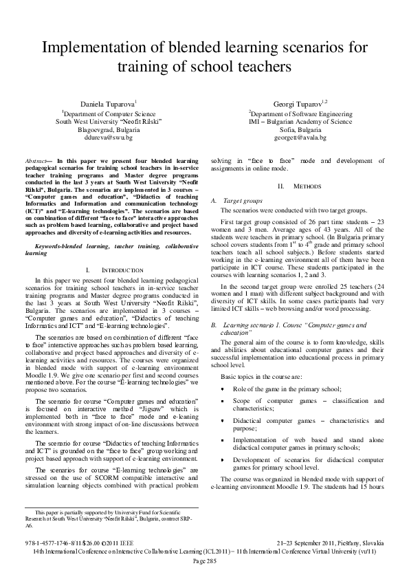 (PDF) Implementation of blended learning scenarios for training of ...