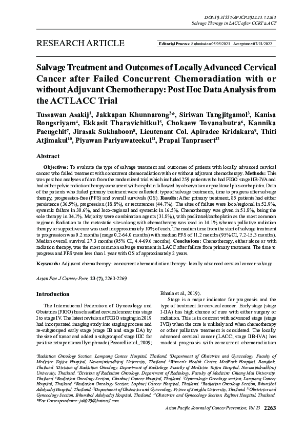 (PDF) Salvage Treatment and Outcomes of Locally Advanced Cervical ...