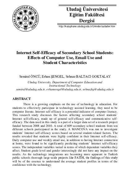 (PDF) Internet self-efficacy of secondary school students: Effects of ...