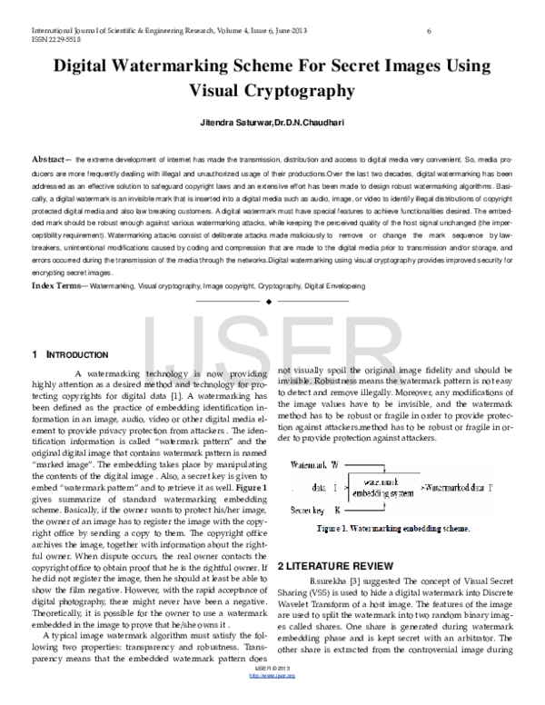(PDF) Digital Watermarking Scheme For Secret Images Using Visual ...