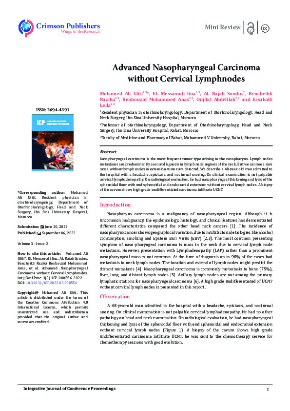 (PDF) Advanced Nasopharyngeal Carcinoma without Cervical Lymphnodes