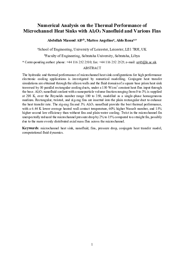 (PDF) Numerical analysis on the thermal performance of microchannel ...