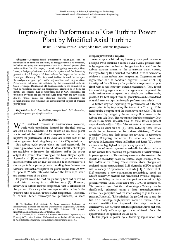 (PDF) Improving the Performance of Gas Turbine Power Plant by Modified ...