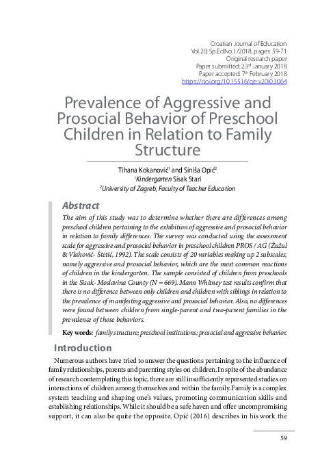(PDF) Prevalence of Aggressive and Prosocial Behavior of Preschool ...