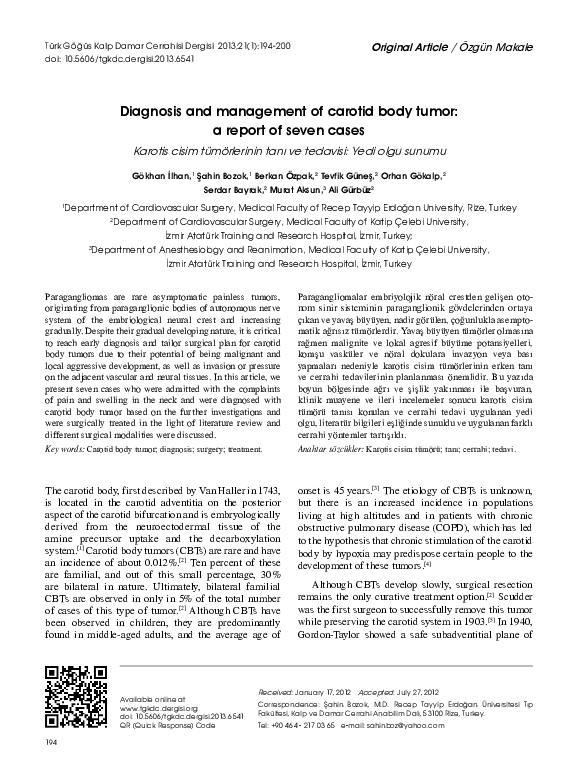 (PDF) Diagnosis and management of carotid body tumor: a report of seven ...