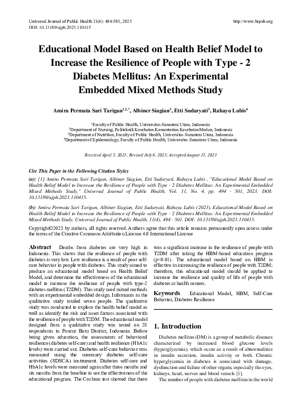 (PDF) Educational Model Based on Health Belief Model to Increase the ...