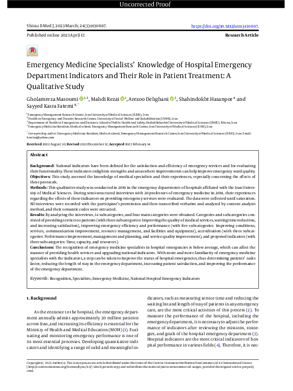 (PDF) Emergency Medicine Specialists’ Knowledge of Hospital Emergency