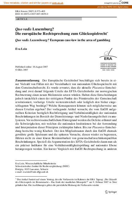 Quo vadis Luxemburg? Die europäische Rechtsprechung zum Glücksspielrecht