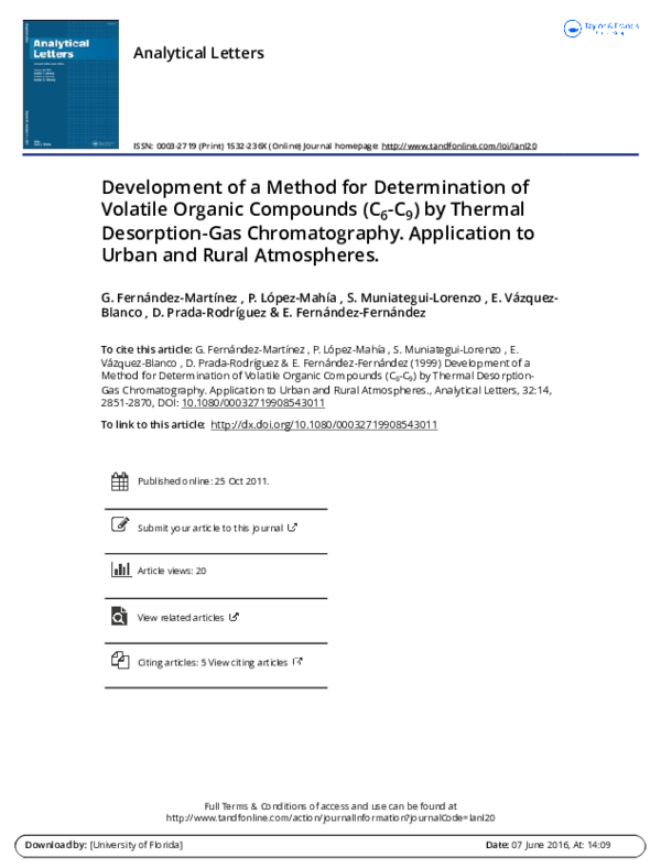 (PDF) Development of a Method for Determination of Volatile Organic ...