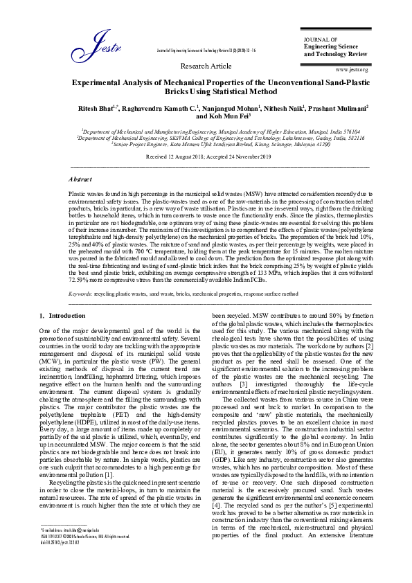 (PDF) Experimental Analysis of Mechanical Properties of the ...