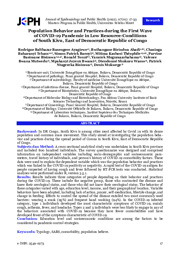 (PDF) Population Behavior and Practices during the First Wave of COVID ...