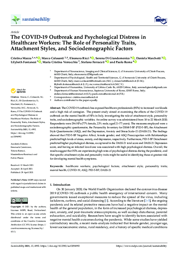 (PDF) The COVID-19 Outbreak and Psychological Distress in Healthcare ...