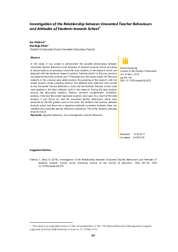 (PDF) Investigation of the Relationship between Unwanted Teacher ...