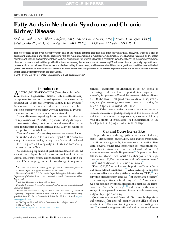 (PDF) Fatty Acids in Nephrotic Syndrome and Chronic Kidney Disease
