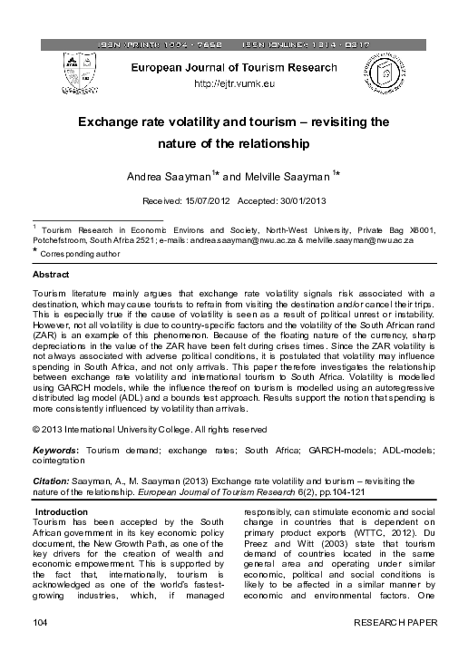 (PDF) Exchange rate volatility and tourism – revisiting the nature of ...