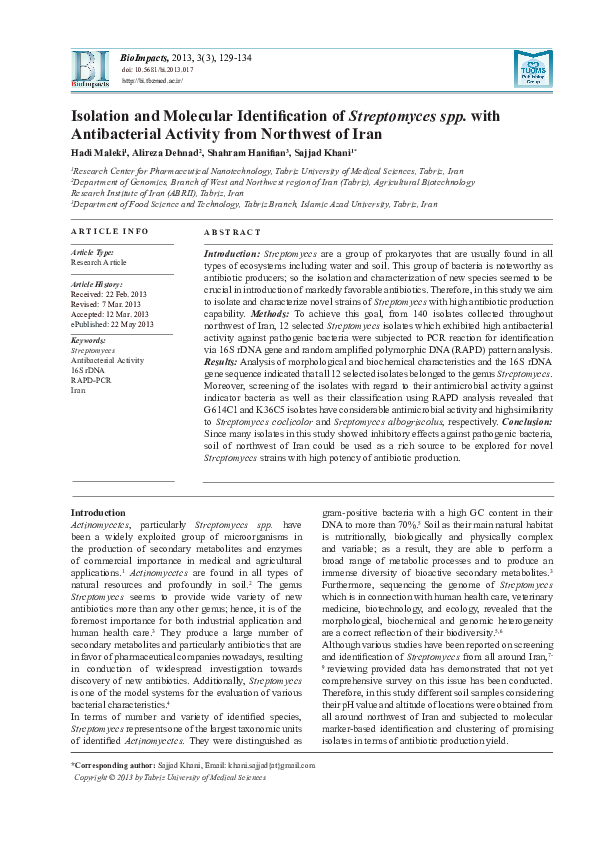 (PDF) Isolation and Molecular Identification of Streptomyces spp. with ...