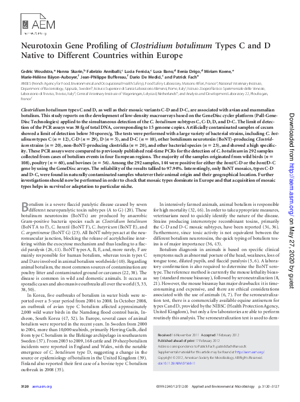 Pdf Neurotoxin Gene Profiling Of Clostridium Botulinum Types C And D