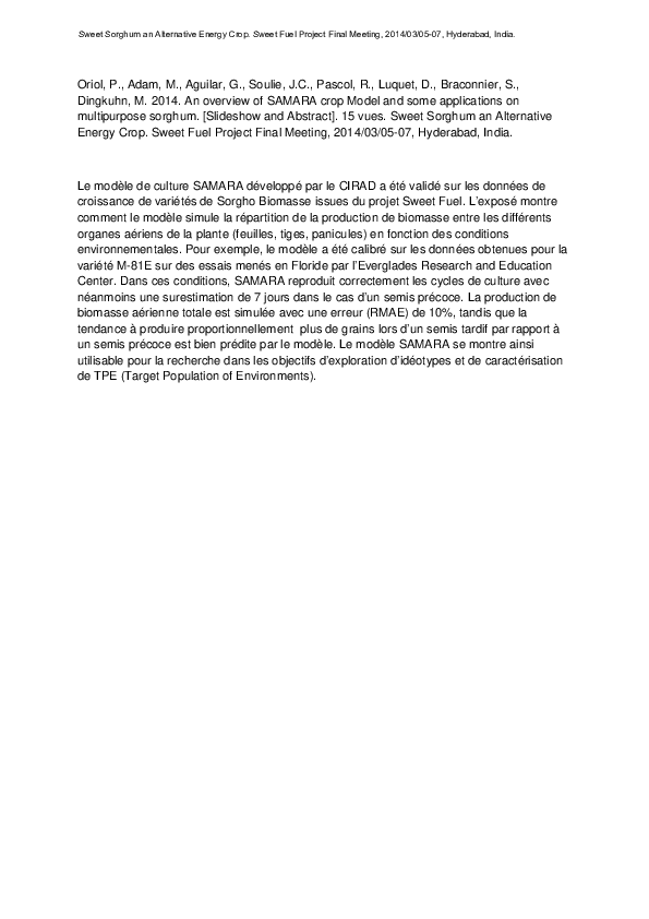 (PDF) An overview of SAMARA crop model and some applications on ...