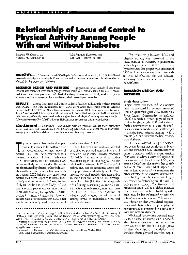 (PDF) Relationship of Locus of Control to Physical Activity Among ...