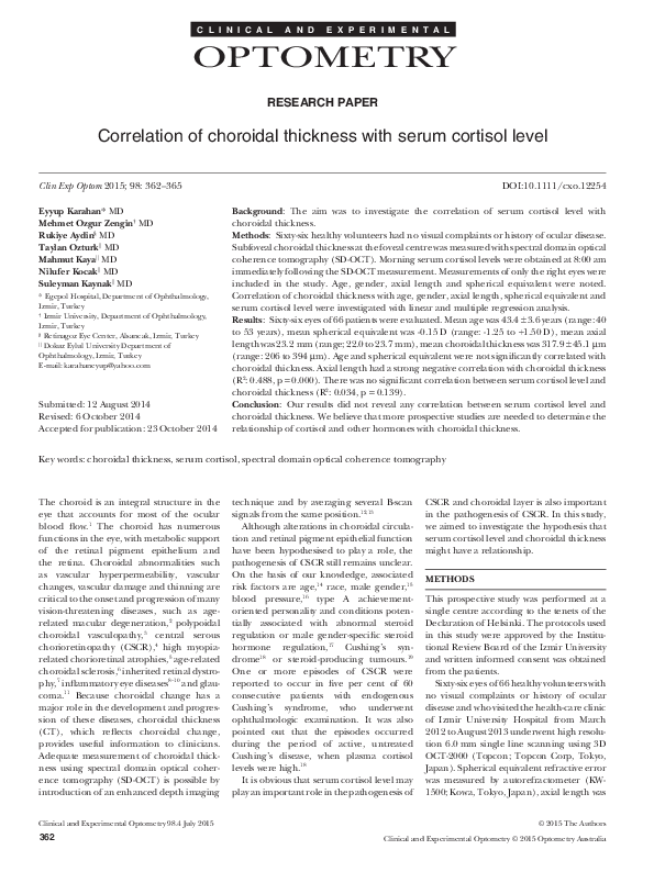(PDF) Correlation of choroidal thickness with serum cortisol level