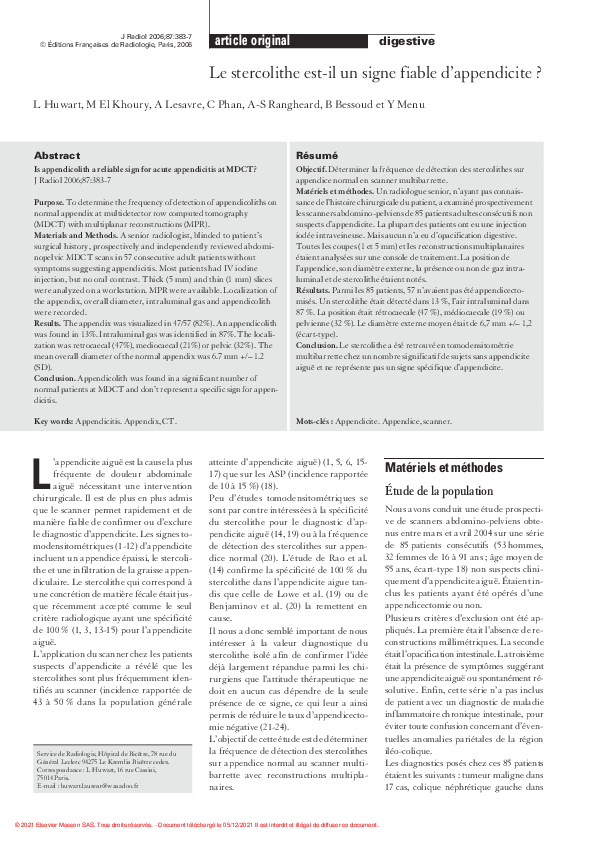 (PDF) Le stercolithe est-il un signe fiable d’appendicite