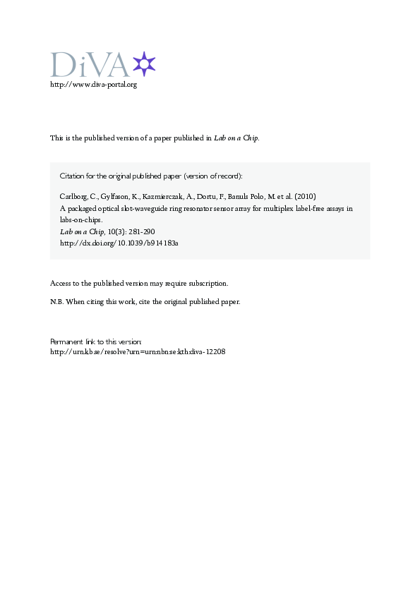 (PDF) A packaged optical slotwaveguide ring resonator sensor array for