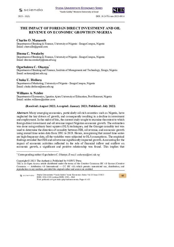 (PDF) The Impact of Foreign Direct Investment and Oil Revenue on ...