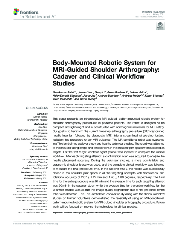 (PDF) Body-Mounted Robotic System for MRI-Guided Shoulder Arthrography ...
