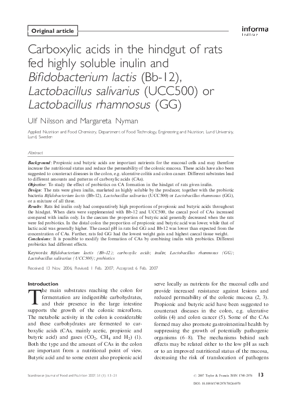 (PDF) Carboxylic acids in the hindgut of rats fed highly soluble inulin ...