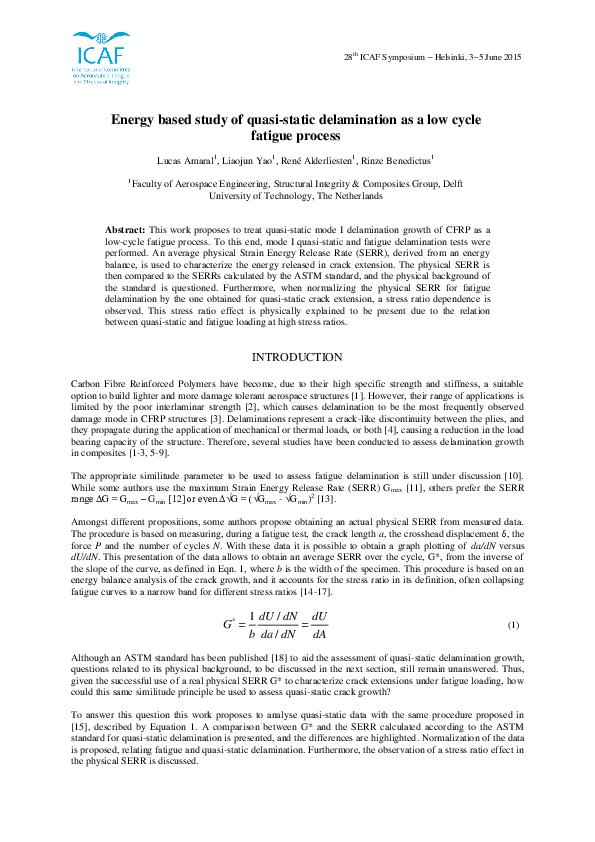 (PDF) Energy based study of quasi-static delamination as a low cycle ...