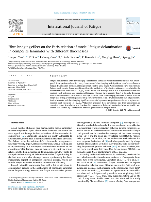 (PDF) Fibre bridging effect on the Paris relation of mode I fatigue ...