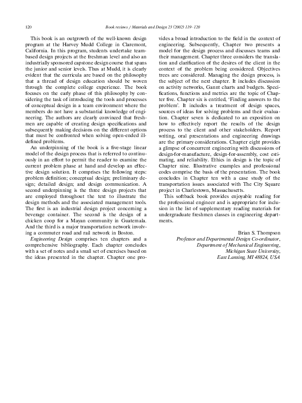 (PDF) Engineering design: a project-based introduction