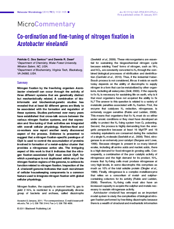 (PDF) Co-ordination and fine-tuning of nitrogen fixation in Azotobacter ...