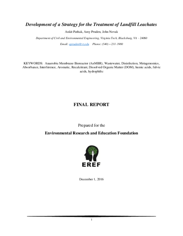 (PDF) Development of a Strategy for the Treatment of Landfill Leachates