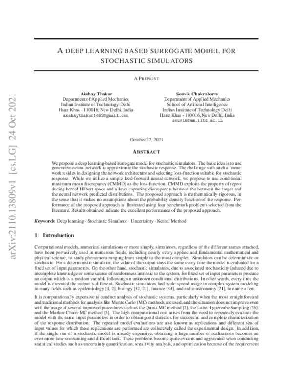 (PDF) A deep learning based surrogate model for stochastic simulators