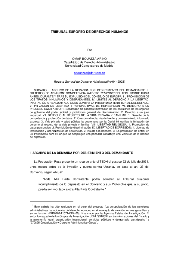 (PDF) Tribunal Europeo de Derechos Humanos RGDA 64, 2023.
