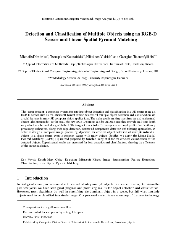 (PDF) Detection and Classification of Multiple Objects using an RGB-D ...