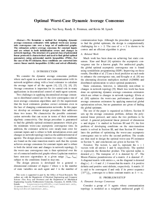 (PDF) Optimal worst-case dynamic average consensus
