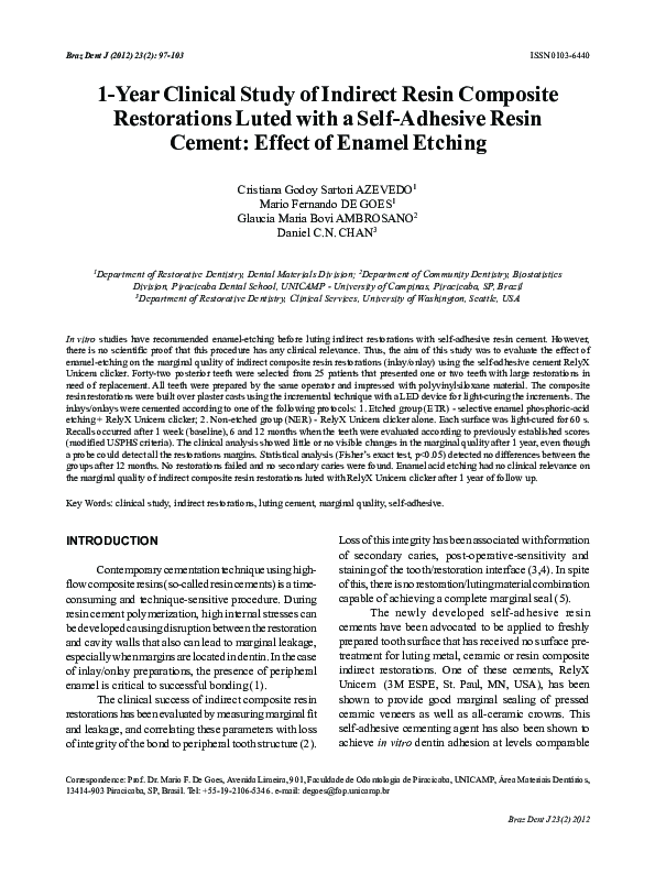 (PDF) 1-Year clinical study of indirect resin composite restorations ...