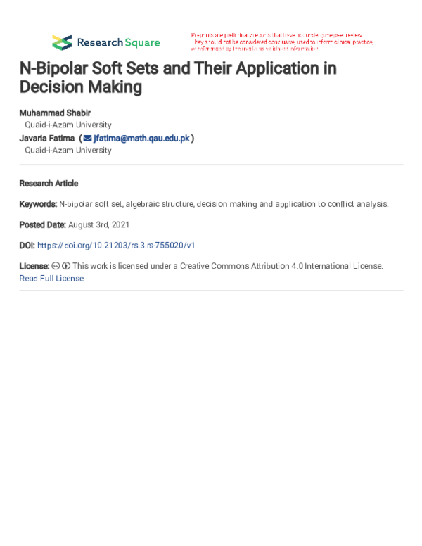 (PDF) N-Bipolar Soft Sets and Their Application in Decision Making
