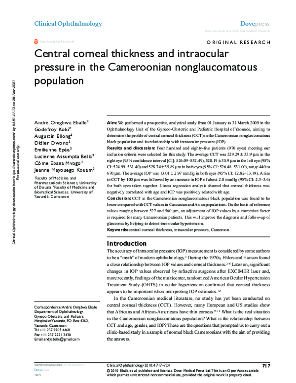 (PDF) Central corneal thickness and intraocular pressure in the ...