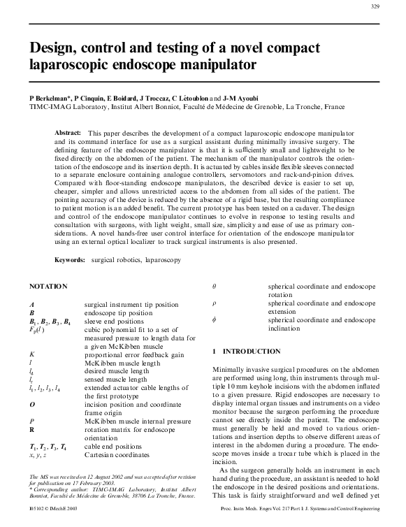 (PDF) Design, control and testing of a novel compact laparoscopic ...