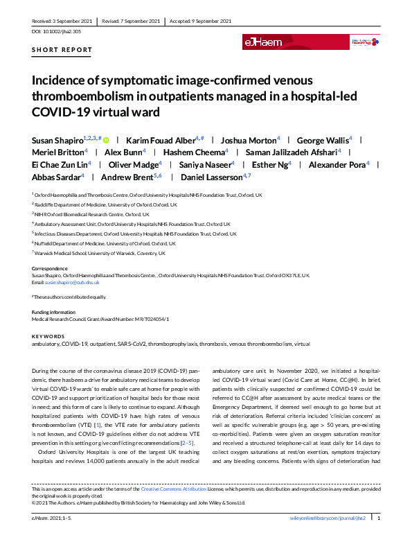 (PDF) Incidence of symptomatic image‐confirmed venous thromboembolism ...