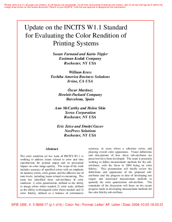 (PDF) Update on the INCITS W1.1 standard for evaluating the color ...
