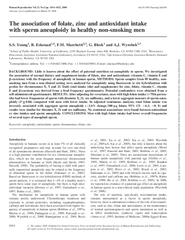 (PDF) The association of folate, zinc and antioxidant intake with sperm ...