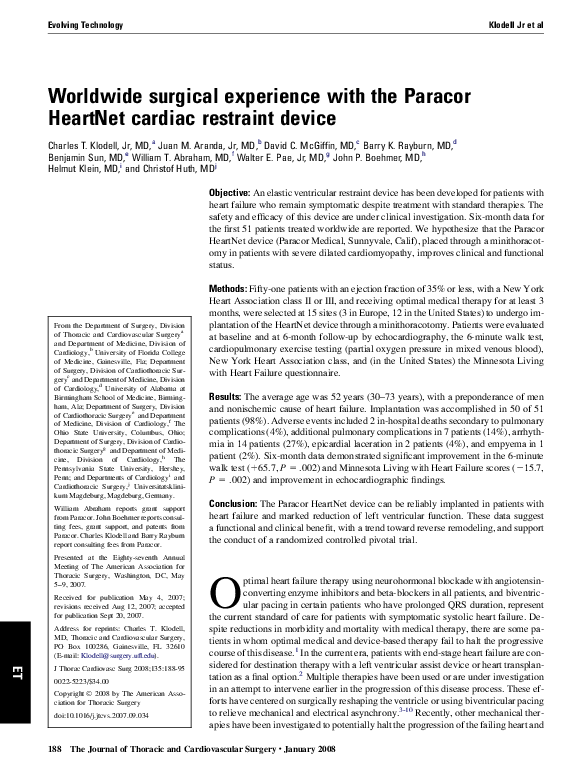 (PDF) Worldwide surgical experience with the Paracor HeartNet cardiac ...
