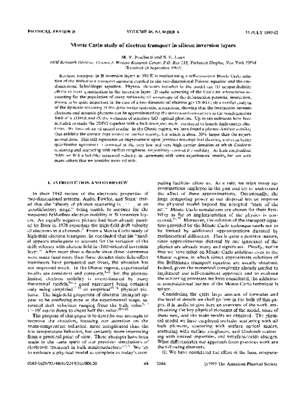 (PDF) Monte Carlo study of electron transport in silicon inversion layers