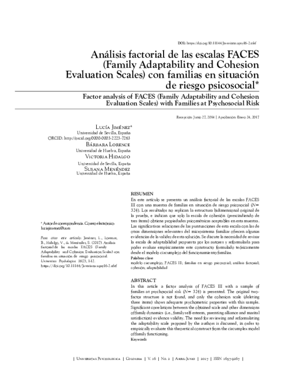 (PDF) Análisis factorial de las escalas FACES (Family Adaptability and ...